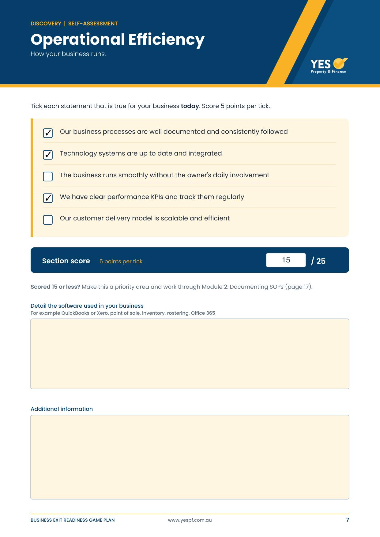 Business Exit Readiness Game Plan: a self-assessment page